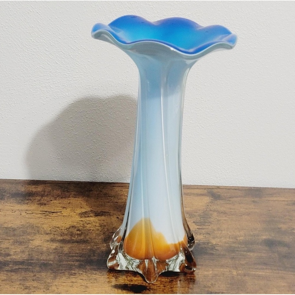 Murano Style Jack In The Pulpit Multicolor Art Glass Vase 9.5"